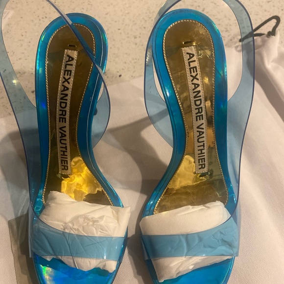 Alexandre Vauthier Transparent Turquoise Blue Slingback Heels US Size6 MSRP $725 - Picture 7 of 9